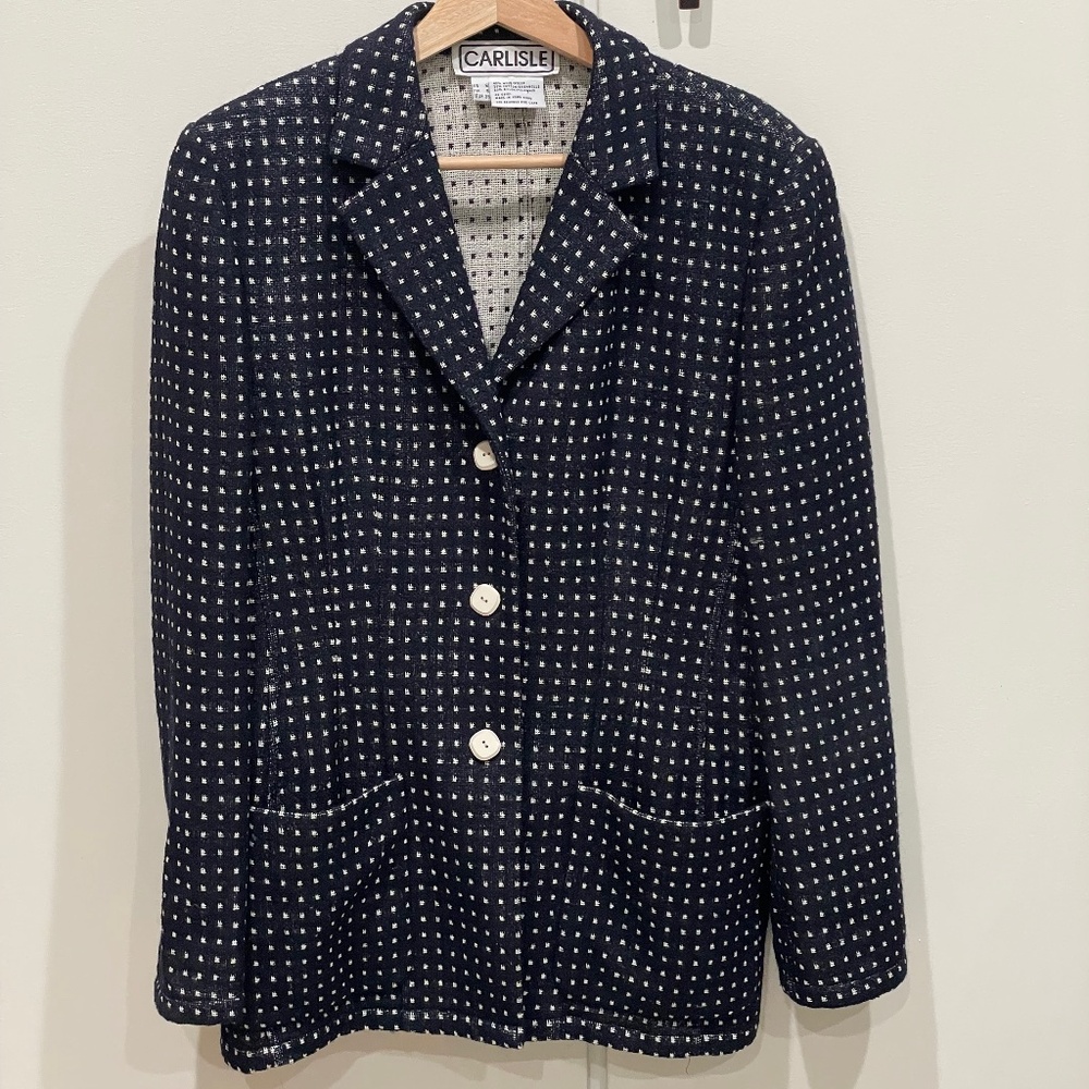 EUC Carlisle Navy Wool Blend woven 3-button Blazer Jacket